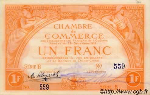 1 Franc OCEANIA  1919 P.03 EBC