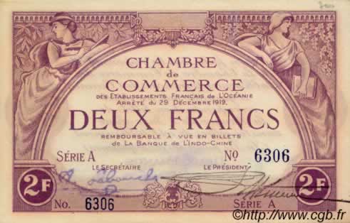 2 Francs OCEANIA  1919 P.04 SPL