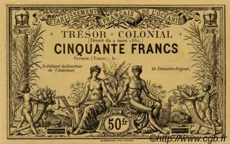 50 Francs TAHITI  1880 P. -s FDC