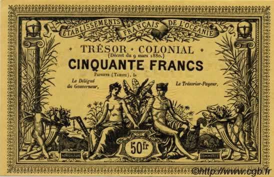 50 Francs TAHITI  1880 P. -s UNC