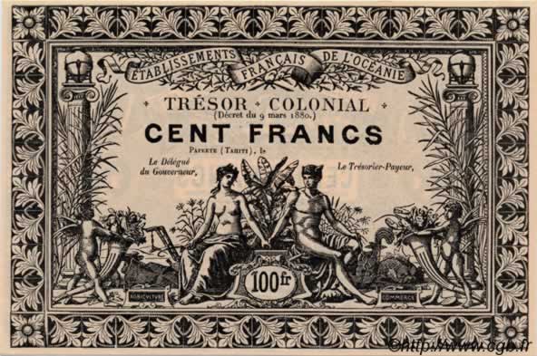 100 Francs TAHITI  1880 P. -s FDC
