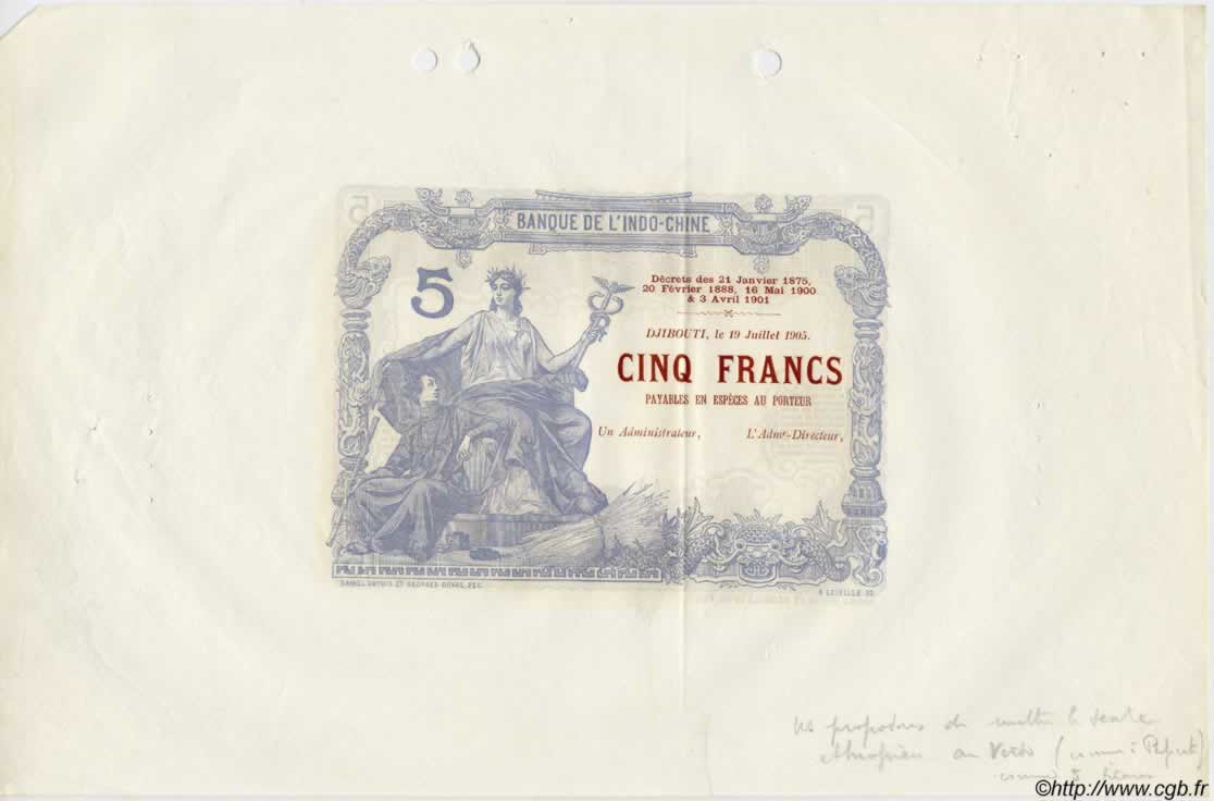 5 Francs DJIBOUTI  1905 P. - SPL