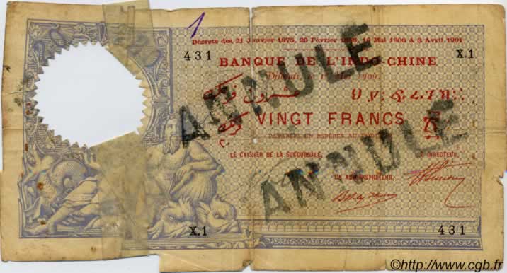 20 Francs DJIBUTI  1909 P.02 q.B