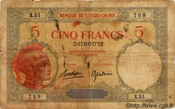 5 Francs DSCHIBUTI   1936 P.06b SGE