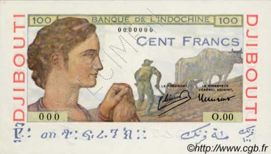 100 Francs DJIBUTI  1946 P.19As q.FDC