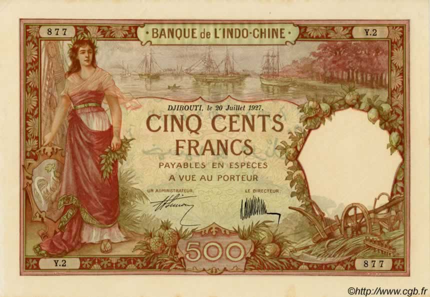 500 Francs DSCHIBUTI   1927 P.09a fST+