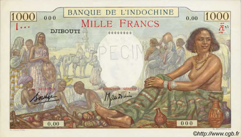 1000 Francs DJIBOUTI  1938 P.10s pr.NEUF