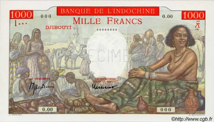 1000 Francs DJIBUTI  1947 P.10As FDC