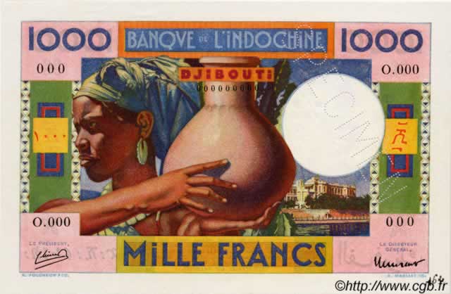 1000 Francs Spécimen YIBUTI  1947 P.20s FDC