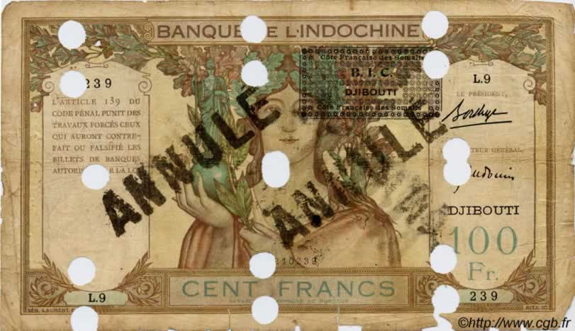 100 Francs DJIBUTI  1931 P.13As B