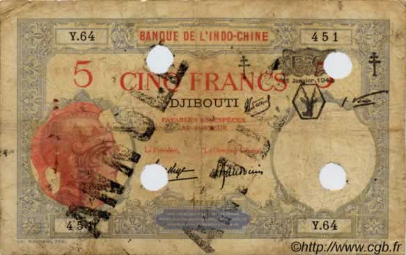 5 Francs YIBUTI  1943 P.11 RC+