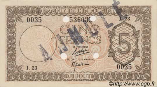 5 Francs Palestine Spécimen DJIBOUTI  1945 P.14s AU