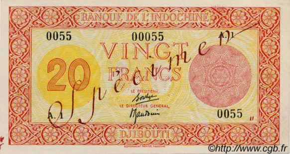 20 Francs Palestine DJIBUTI  1945 P.15s q.FDC