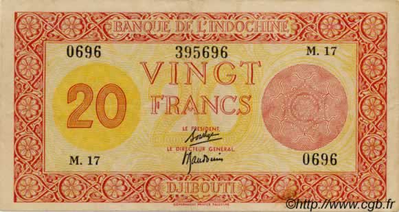 20 Francs Palestine DJIBOUTI  1945 P.15 VF