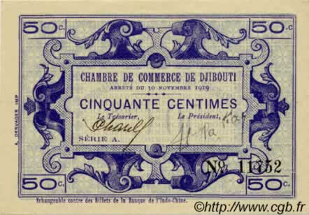 50 Centimes YIBUTI  1919 P.23 FDC