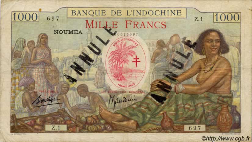 1000 Francs NUEVAS HÉBRIDAS  1941 P.14A BC