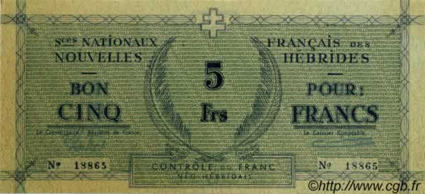 5 Francs NEUE HEBRIDEN  1943 P.01 fST+
