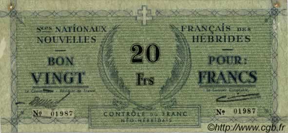 20 Francs NUOVE EBRIDI  1943 P.02 BB