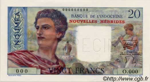 20 Francs NUEVAS HÉBRIDAS  1941 P.08as FDC