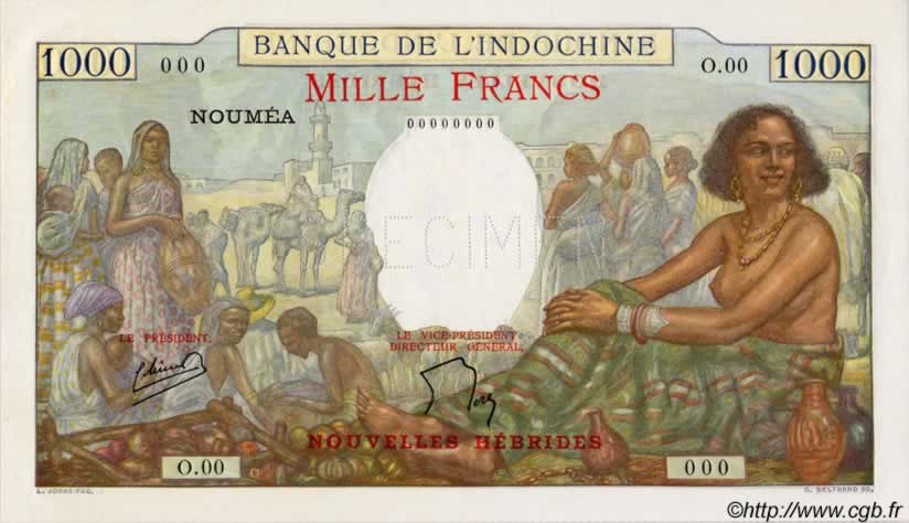 1000 Francs NUOVE EBRIDI  1941 P.15s FDC