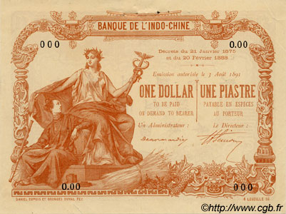 1 Dollar - 1 Piastre marron FRANZÖSISCHE-INDOCHINA Saïgon 1898 P.027s VZ+
