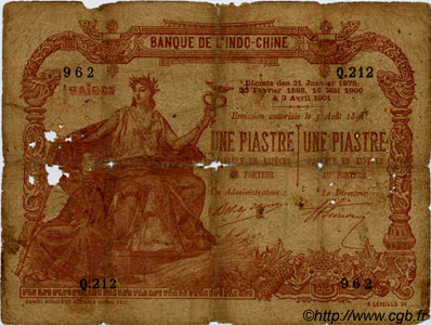 1 Piastre - 1 Piastre INDOCHINA Saïgon 1909 P.034a MC