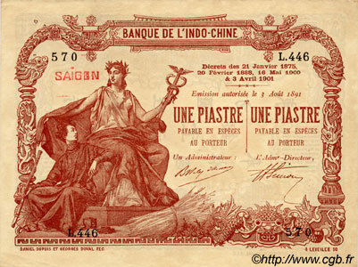 1 Piastre - 1 Piastre INDOCINA FRANCESE Saïgon 1909 P.034b q.AU
