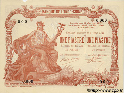 1 Piastre - 1 Piastre Spécimen INDOCHINA Saïgon 1909 P.034bs SC