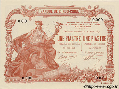 1 Piastre - 1 Piastre FRENCH INDOCHINA Saïgon 1909 P.034bs UNC