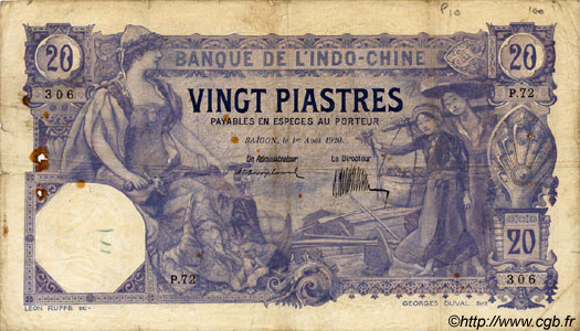 20 Piastres INDOCHINE FRANÇAISE Saïgon 1920 P.041 TB