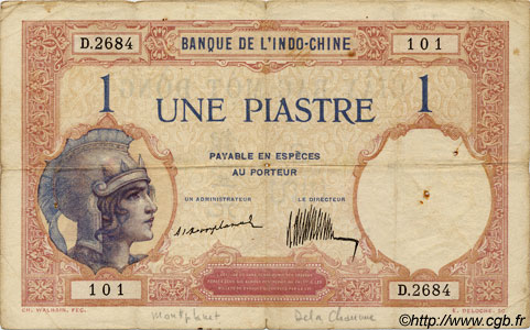 1 Piastre FRENCH INDOCHINA  1923 P.048a F