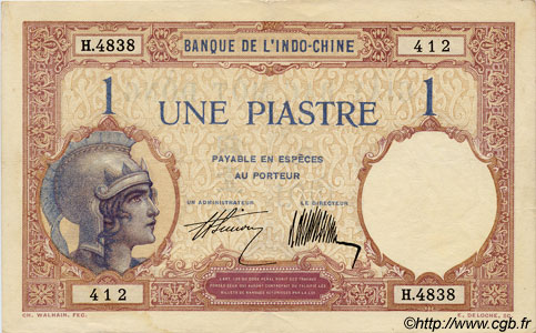 1 Piastre FRANZÖSISCHE-INDOCHINA  1927 P.048b VZ
