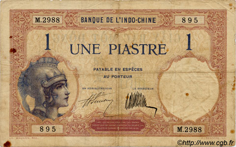 1 Piastre INDOCINA FRANCESE  1927 P.048b MB