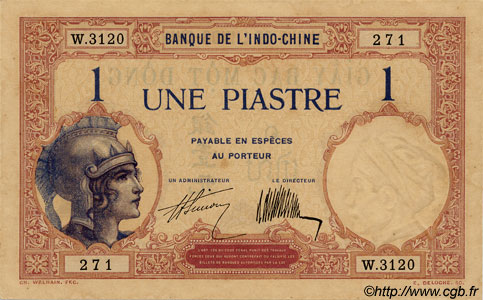 1 Piastre FRANZÖSISCHE-INDOCHINA  1927 P.048b fST