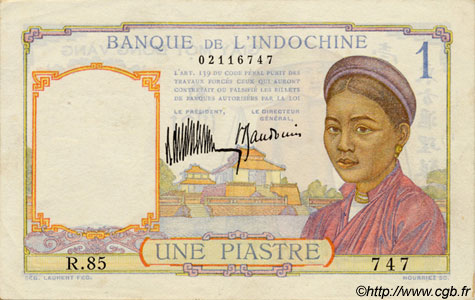 1 Piastre INDOCINA FRANCESE  1932 P.052 SPL