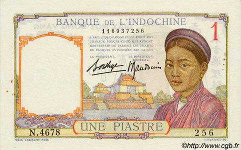 1 Piastre INDOCINA FRANCESE  1936 P.054b q.SPL