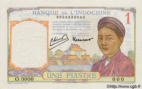 1 Piastre Spécimen INDOCINA FRANCESE  1933 P.054cs q.FDC