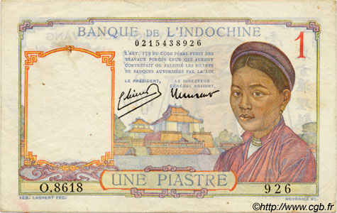 1 Piastre INDOCINA FRANCESE  1945 P.054c BB