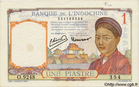 1 Piastre INDOCHINE FRANÇAISE  1945 P.054e SPL+