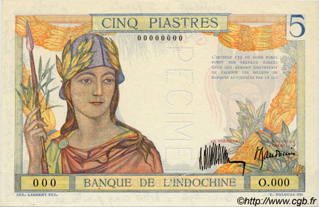 5 Piastres INDOCINA FRANCESE  1932 P.055as q.FDC
