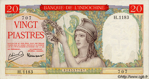 20 Piastres INDOCINA FRANCESE  1949 P.081 SPL+