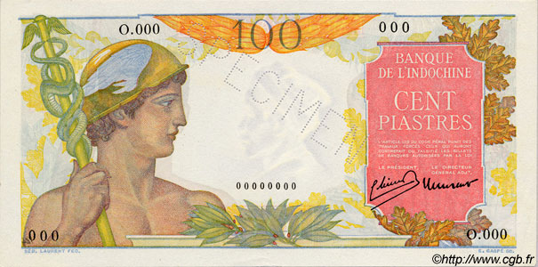 100 Piastres Spécimen INDOCHINA  1947 P.082as SC+