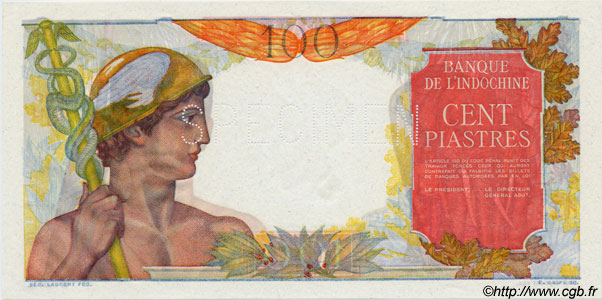 100 Piastres Spécimen INDOCHINA  1947 P.082bs SC+