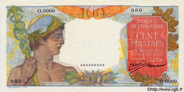 100 Piastres Spécimen INDOCHINA  1947 P.082bs EBC