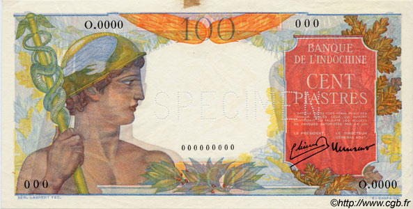 100 Piastres Épreuve INDOCHINA  1947 P.082bs EBC