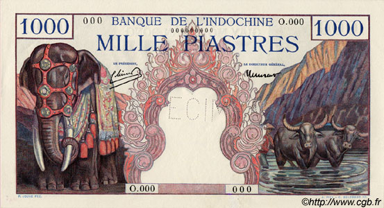 1000 Piastres Spécimen INDOCINA FRANCESE  1948 P.084s1 AU