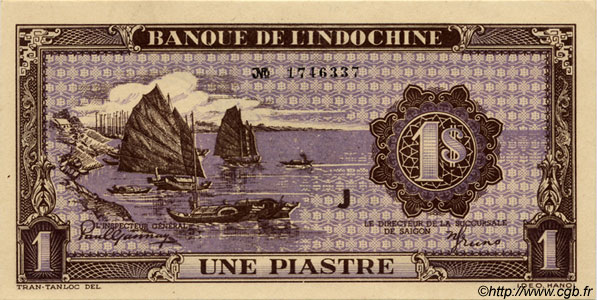 1 Piastre violet INDOCHINE FRANÇAISE  1943 P.060 NEUF