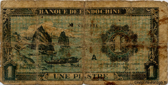1 Piastre bleu INDOCINA FRANCESE  1944 P.059a q.B
