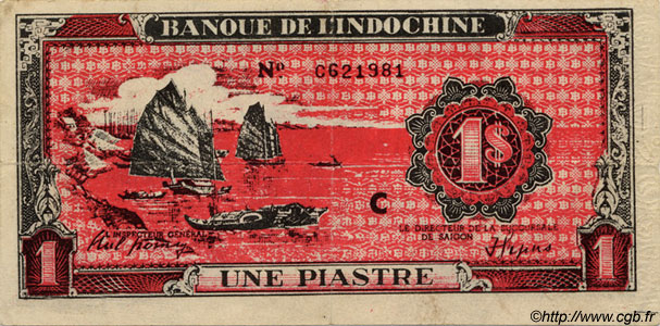 1 Piastre rouge INDOCHINA  1945 P.058 var MBC