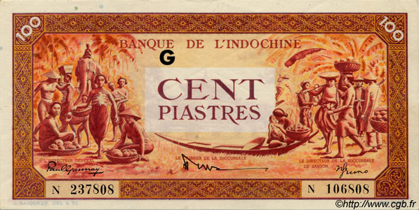 100 Piastres orange INDOCINA FRANCESE  1942 P.066 SPL